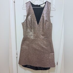SB by Sachin & Babi Metallic Fit & Flare Mesh V-Neck Mini Party Dress Sz 10 Gold